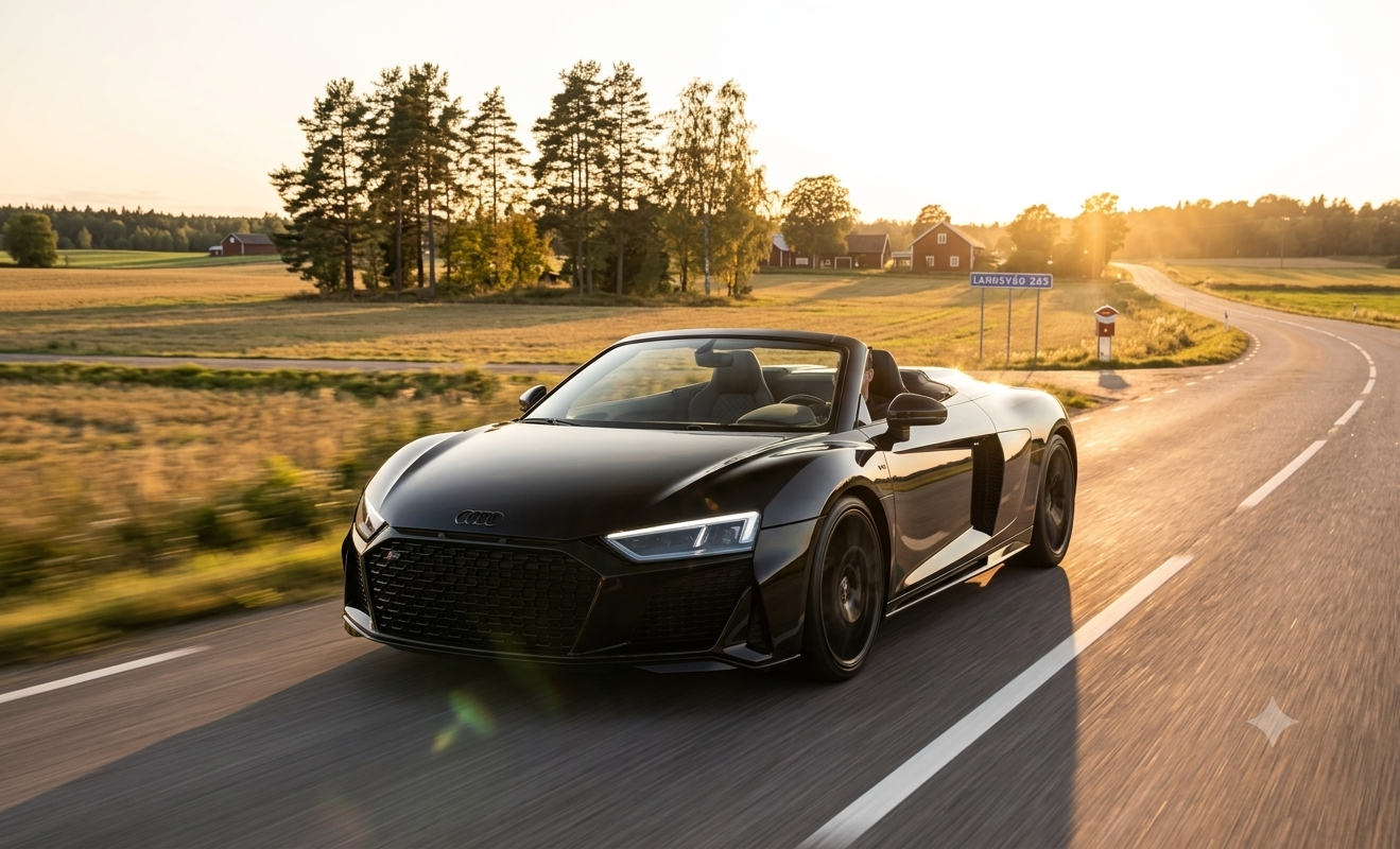 Hyra Audi R8 Spyder V10 i Stockholm - Premium sportbilsuthyrning Bravira Cars